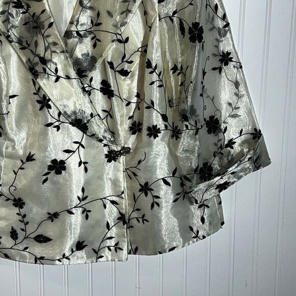 Dressbarn Evening Jacket Women 20W White Black Floral Print Crystal Hook Long Sl - Picture 5 of 10